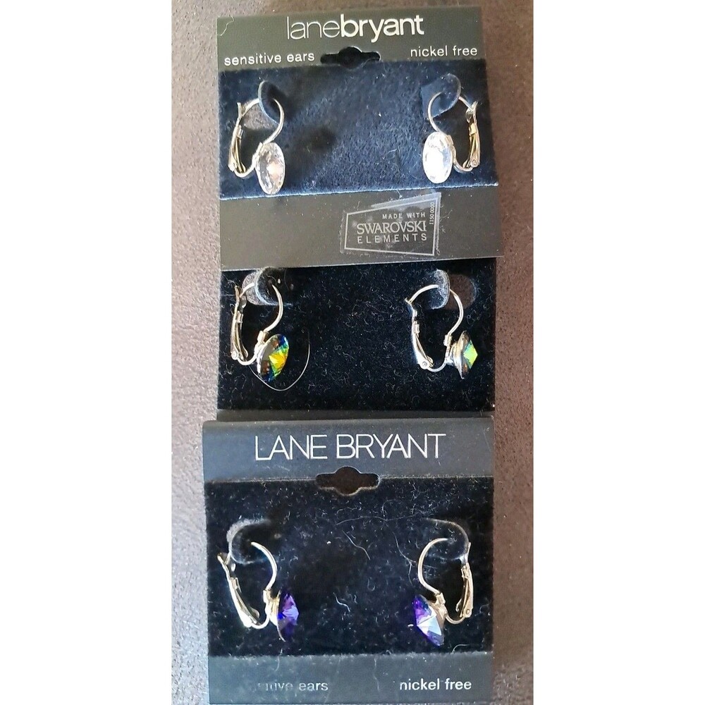 Set Of 3 Pair Swarovski Element Earrings Clear, Blue & Green
